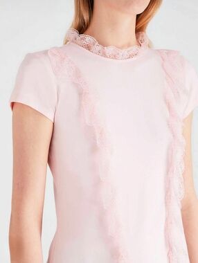 Ted Baker Light Pink Lace Detail Short Sleeve Top, M